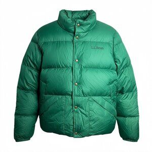 L.L. Bean Down Puffer Jacket Green Womens Size XL Snap Front Retro Classic Style